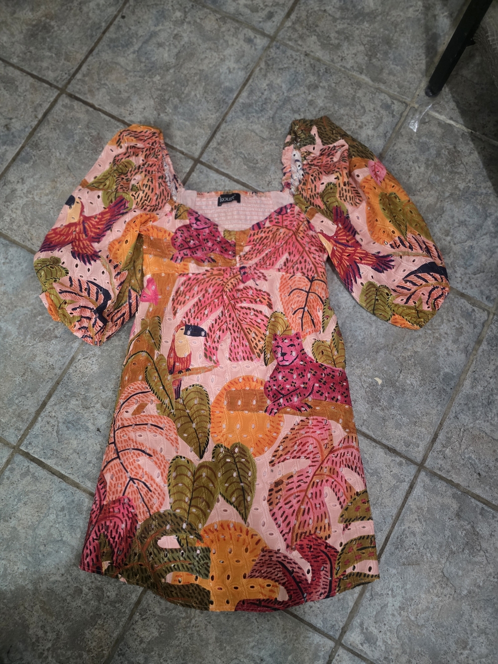 Tropical Puff-Sleeve Mini Dress in Pink Multi - Picture 3 of 5